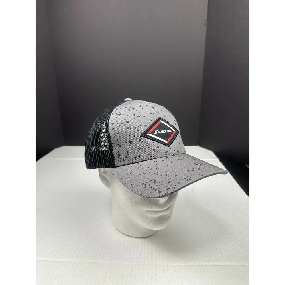 Snap-On Tool Paint Splatter Mesh Snapback Hat Gray Black Patch Logo